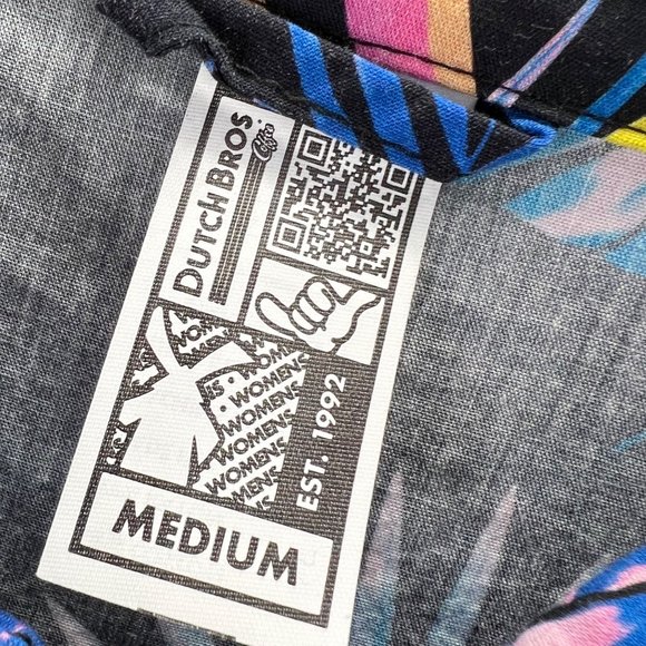 Dutch Bros Hawaiian Shirt size M Women Button Up Black Blue Windmill Palm - Picture 4 of 4